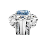 White gold Fancy Blue Radiant  Brilliant Flower Halo Diamond Split Shank Ring_62