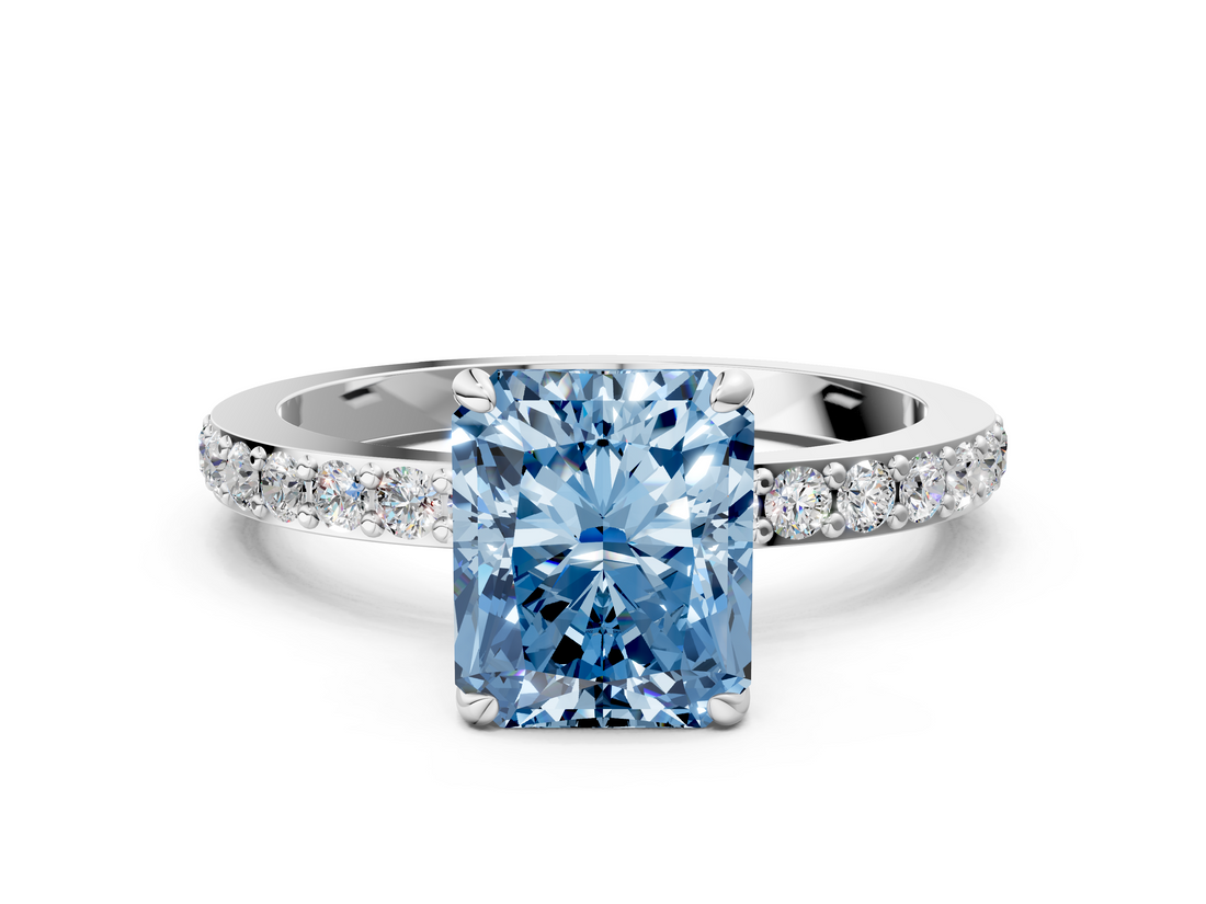 White gold Fancy Blue Radiant  Brilliant Pavé Band Solitaire with Four-Prong Setting_41