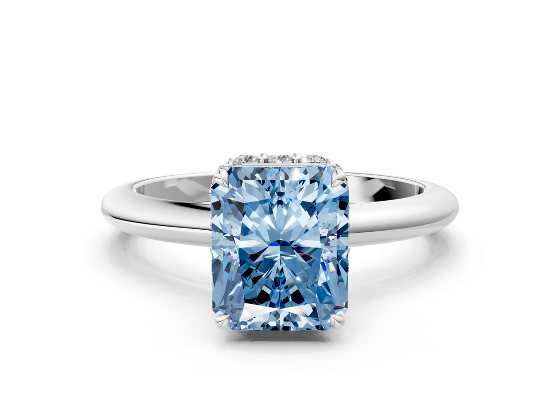 White gold Fancy Blue Radiant  Brilliant Solitaire Engagement Ring with Six-Prong Setting and Classic Band_20