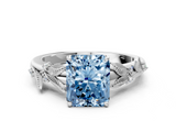 White gold Fancy Blue Radiant  Brilliant Solitaire with Leaf Motif Band and Four-Prong Setting_60