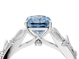 White gold Fancy Blue Radiant  Brilliant Solitaire with Leaf Motif Band and Four-Prong Setting_64