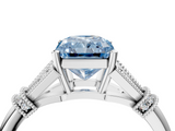 White gold Fancy Blue Radiant  Brilliant Solitaire with Pave Band and Four-Prong Setting_24