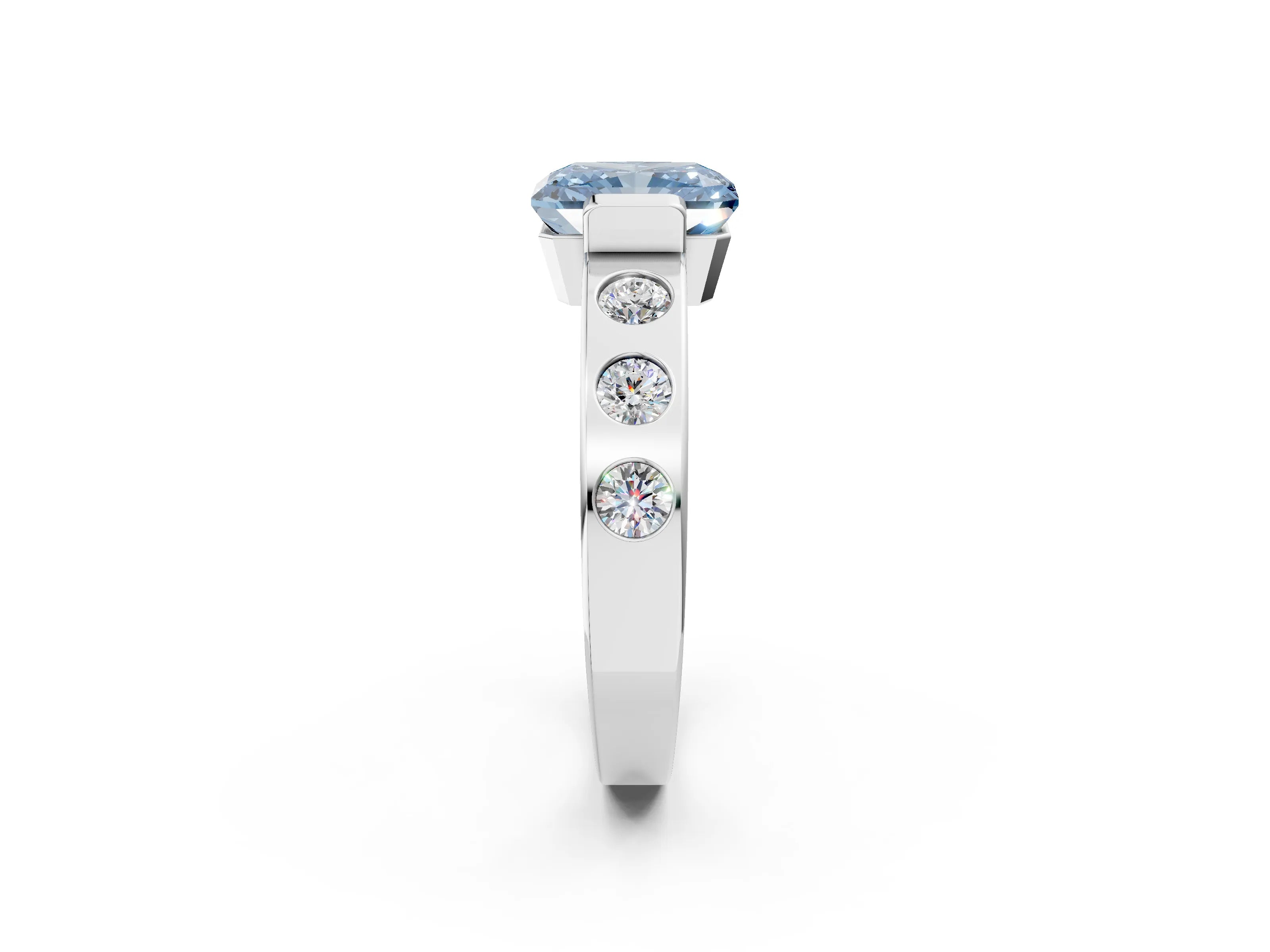 White gold Fancy Blue Radiant Cut Brilliant Channel-Set Diamond Ring with Bezel Prong Setting_2
