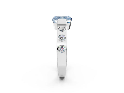 White gold Fancy Blue Radiant Cut Brilliant Channel-Set Diamond Ring with Bezel Prong Setting_2