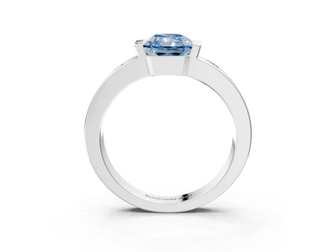 White gold Fancy Blue Radiant Cut Brilliant Channel-Set Diamond Ring with Bezel Prong Setting_3