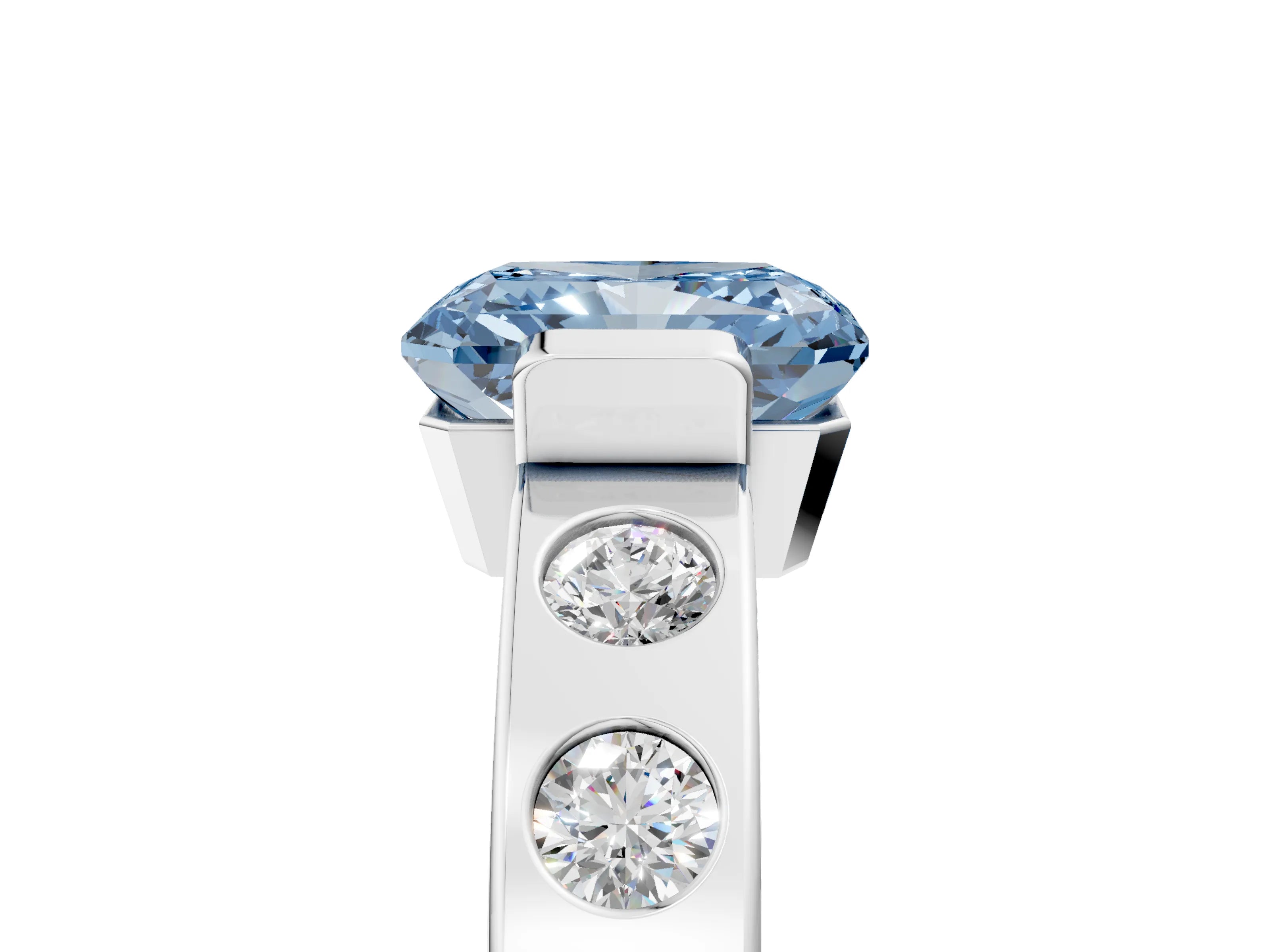 White gold Fancy Blue Radiant Cut Brilliant Channel-Set Diamond Ring with Bezel Prong Setting_5