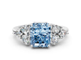 White gold Fancy Blue Radiant Cut Brilliant Diamond Cluster Accent Solitaire Ring with Prong Setting_24