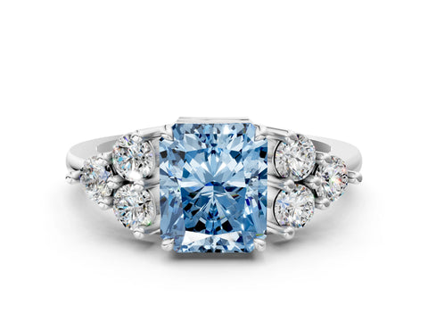 White gold Fancy Blue Radiant Cut Brilliant Diamond Cluster Accent Solitaire Ring with Prong Setting_24