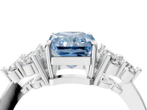 White gold Fancy Blue Radiant Cut Brilliant Diamond Cluster Accent Solitaire Ring with Prong Setting_28