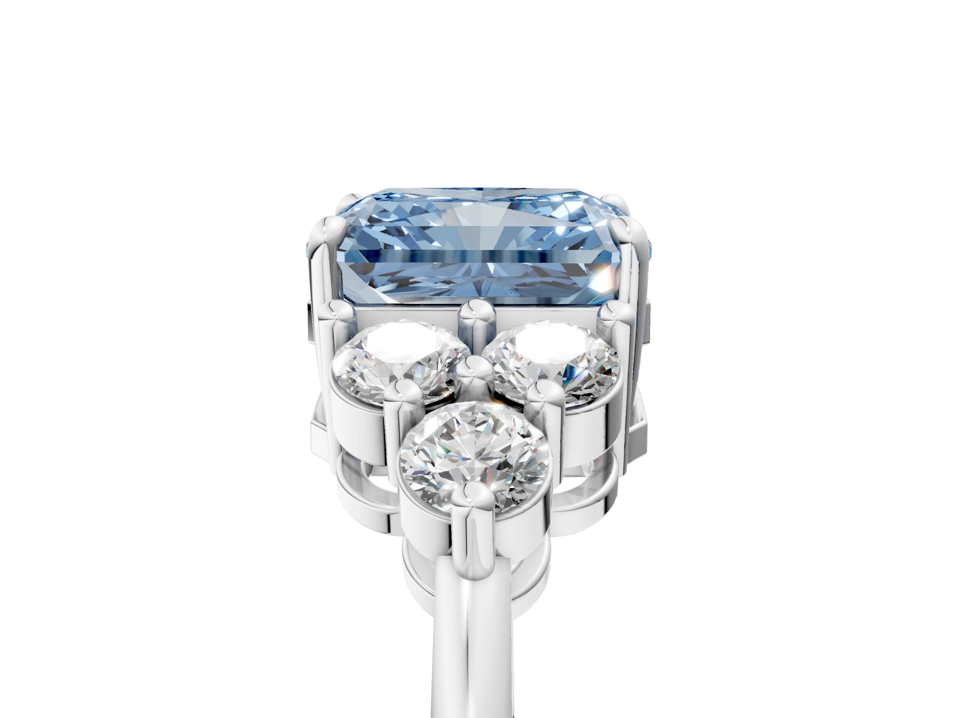 White gold Fancy Blue Radiant Cut Brilliant Diamond Cluster Accent Solitaire Ring with Prong Setting_29