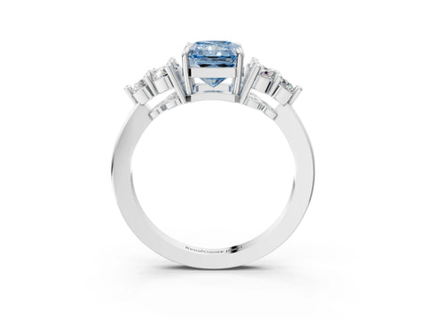 White gold Fancy Blue Radiant Cut Brilliant Diamond Cluster Accent Solitaire Ring with Prong Setting_3
