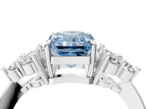 White gold Fancy Blue Radiant Cut Brilliant Diamond Cluster Accent Solitaire Ring with Prong Setting_4