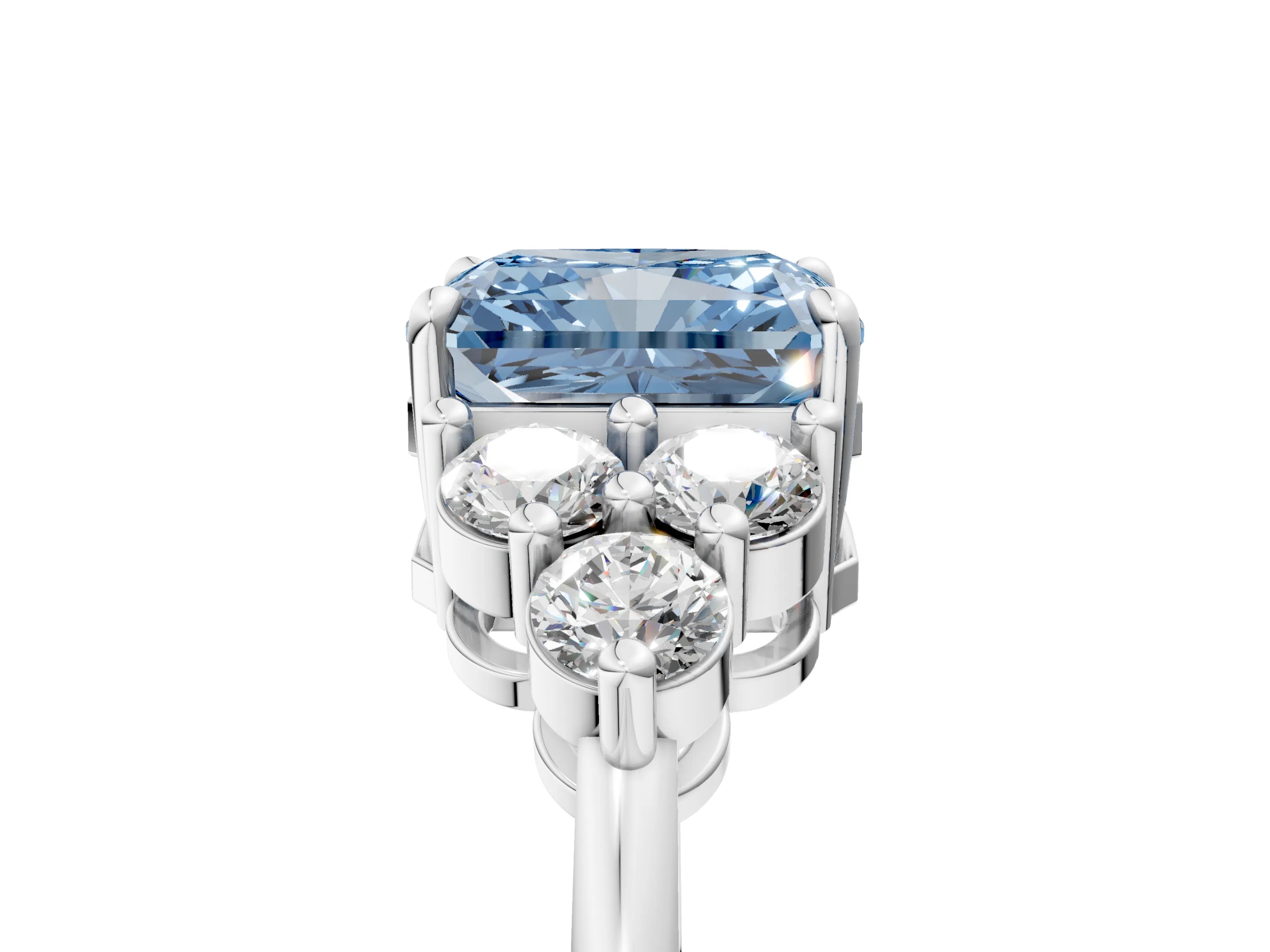 White gold Fancy Blue Radiant Cut Brilliant Diamond Cluster Accent Solitaire Ring with Prong Setting_5