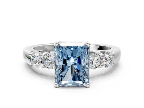 White gold Fancy Blue Radiant Cut Brilliant Diamond Five-Stone Engagement Ring with Prong Setting on a Classic Band_3