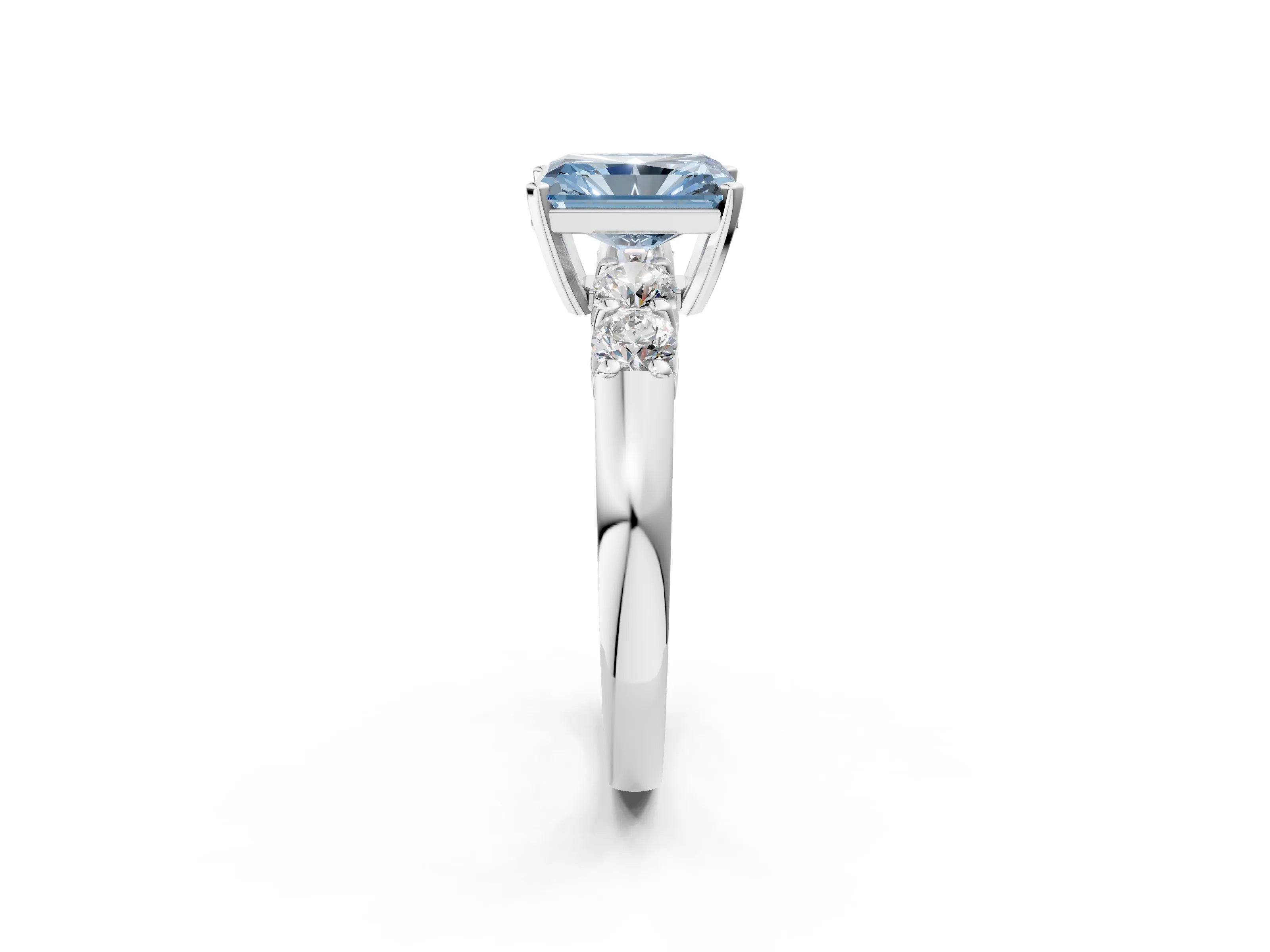 White gold Fancy Blue Radiant Cut Brilliant Diamond Five-Stone Engagement Ring with Prong Setting on a Classic Band_5