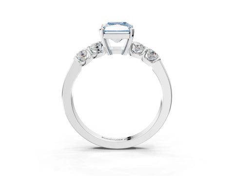 White gold Fancy Blue Radiant Cut Brilliant Diamond Five-Stone Engagement Ring with Prong Setting on a Classic Band_6