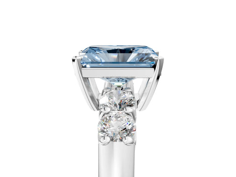 White gold Fancy Blue Radiant Cut Brilliant Diamond Five-Stone Engagement Ring with Prong Setting on a Classic Band_8