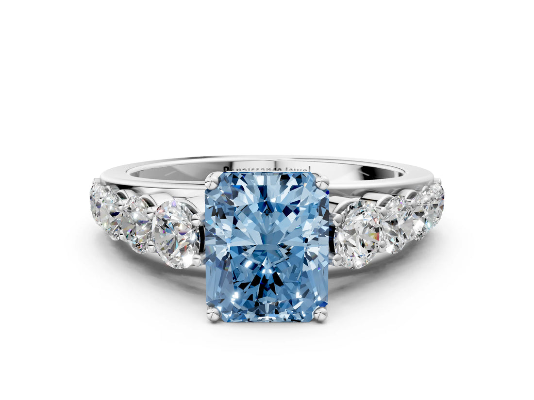 White gold Fancy Blue Radiant Cut Brilliant Diamond Pavé Band with Six-Prong Setting_12