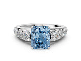 White gold Fancy Blue Radiant Cut Brilliant Diamond Pavé Band with Six-Prong Setting_12