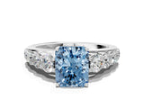 White gold Fancy Blue Radiant Cut Brilliant Diamond Pavé Band with Six-Prong Setting_12