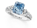 White gold Fancy Blue Radiant Cut Brilliant Diamond Pavé Band with Six-Prong Setting_13