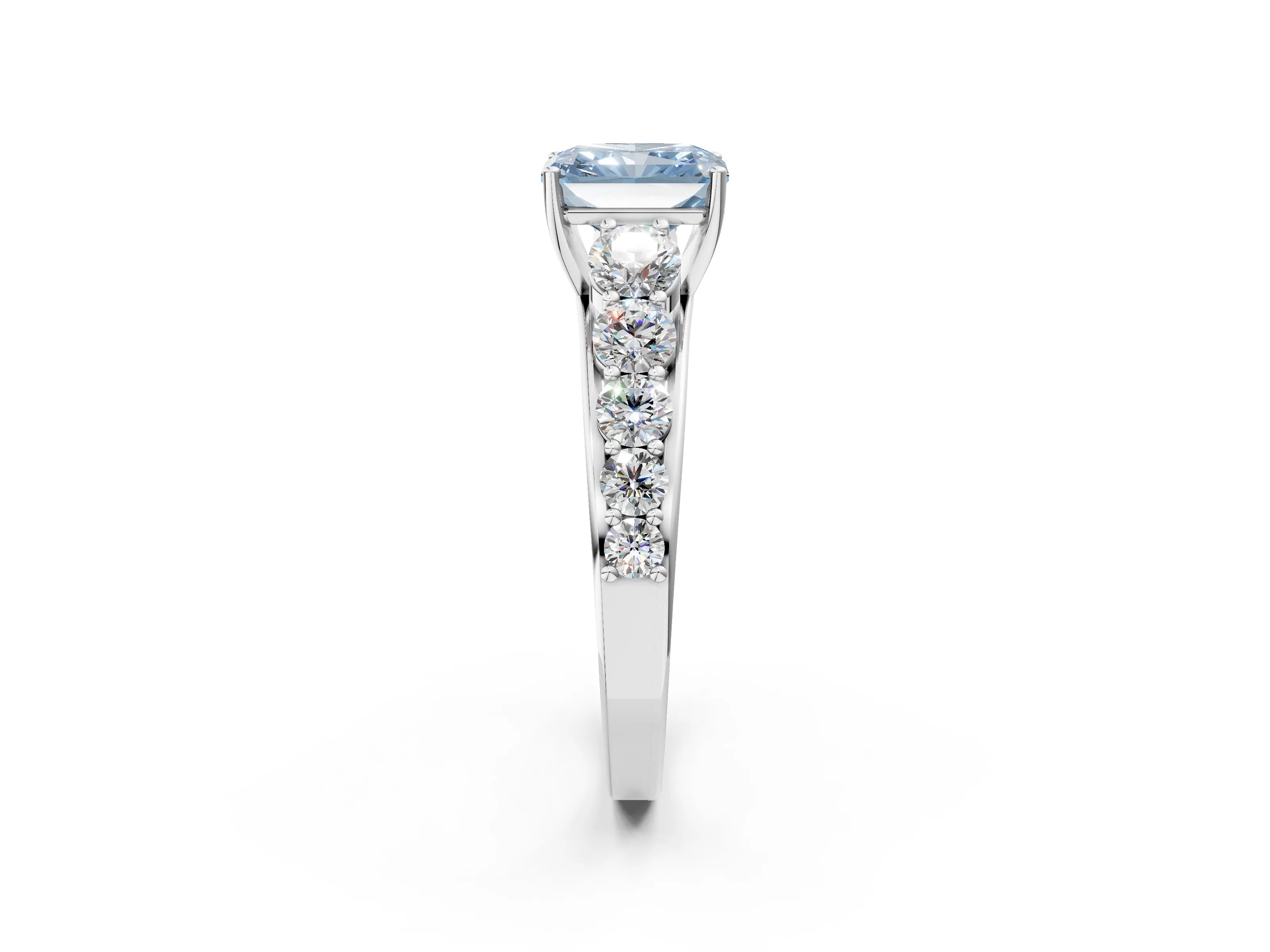 White gold Fancy Blue Radiant Cut Brilliant Diamond Pavé Band with Six-Prong Setting_2