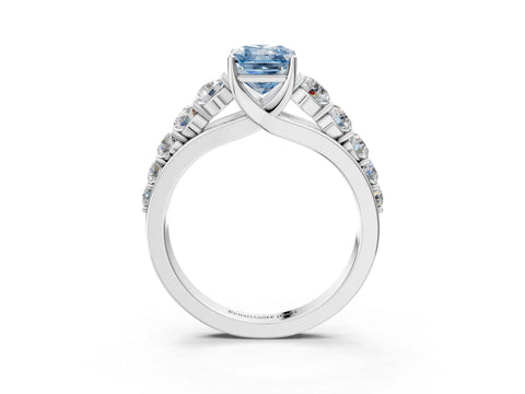 White gold Fancy Blue Radiant Cut Brilliant Diamond Pavé Band with Six-Prong Setting_3