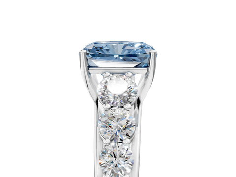 White gold Fancy Blue Radiant Cut Brilliant Diamond Pavé Band with Six-Prong Setting_5