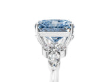 White gold Fancy Blue Radiant Cut Brilliant Diamond Solitaire Ring with Pear Side Stones and Four-Prong Setting_11