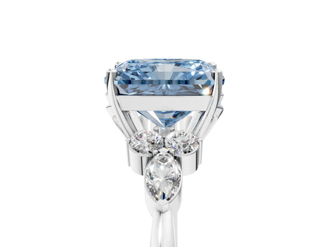 White gold Fancy Blue Radiant Cut Brilliant Diamond Solitaire Ring with Pear Side Stones and Four-Prong Setting_11