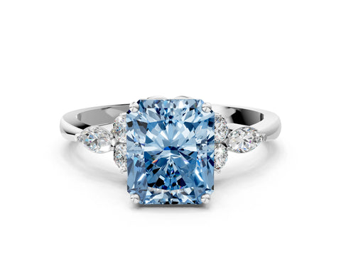 White gold Fancy Blue Radiant Cut Brilliant Diamond Solitaire Ring with Pear Side Stones and Four-Prong Setting_6