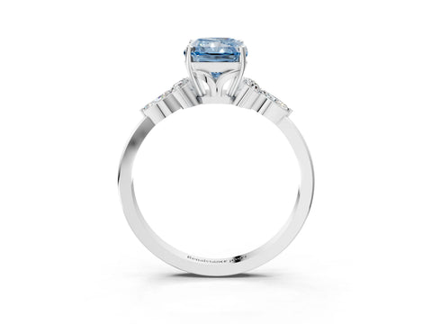 White gold Fancy Blue Radiant Cut Brilliant Diamond Solitaire Ring with Pear Side Stones and Four-Prong Setting_9