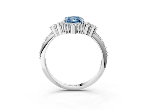 White gold Fancy Blue Radiant Cut Brilliant Diamond with Cluster Setting on a Beaded Band and Four-Prong Setting_27