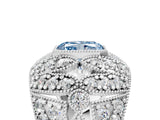White gold Fancy Blue Radiant Cut Brilliant Halo Pave Diamond Milgrain Ring_5