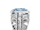 White gold Fancy Blue Radiant Cut Brilliant Milgrain Filigree Diamond Ring with Square Prong Setting_5