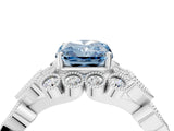 White gold Fancy Blue Radiant Cut Brilliant Milgrain Pave Heart Band Solitaire Ring_16