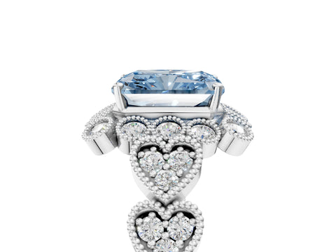 White gold Fancy Blue Radiant Cut Brilliant Milgrain Pave Heart Band Solitaire Ring_17