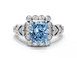 White gold Fancy Blue Radiant Cut Brilliant Milgrain Pave Heart Band Solitaire Ring_18