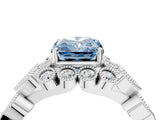 White gold Fancy Blue Radiant Cut Brilliant Milgrain Pave Heart Band Solitaire Ring_22