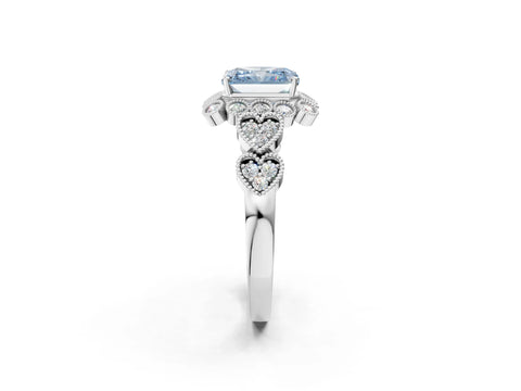 White gold Fancy Blue Radiant Cut Brilliant Milgrain Pave Heart Band Solitaire Ring_26
