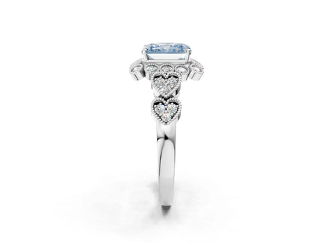 White gold Fancy Blue Radiant Cut Brilliant Milgrain Pave Heart Band Solitaire Ring_2