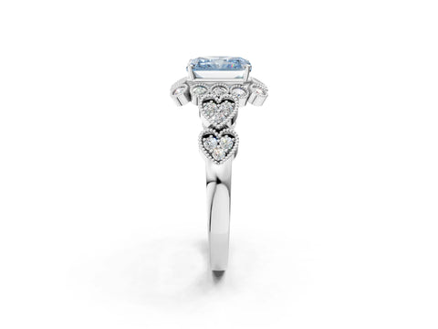 White gold Fancy Blue Radiant Cut Brilliant Milgrain Pave Heart Band Solitaire Ring_38