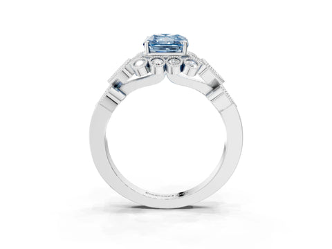 White gold Fancy Blue Radiant Cut Brilliant Milgrain Pave Heart Band Solitaire Ring_3