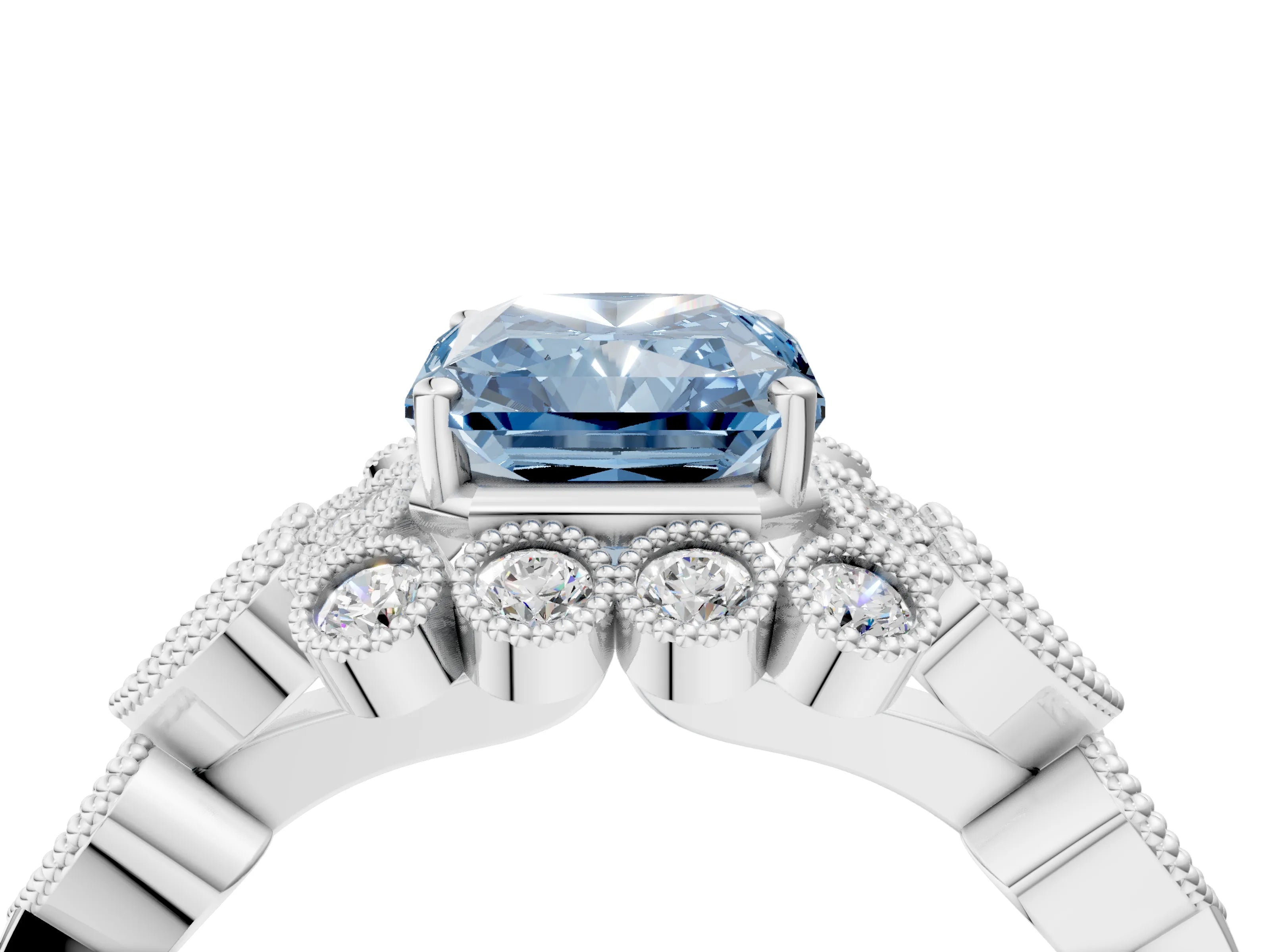 White gold Fancy Blue Radiant Cut Brilliant Milgrain Pave Heart Band Solitaire Ring_40