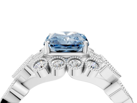 White gold Fancy Blue Radiant Cut Brilliant Milgrain Pave Heart Band Solitaire Ring_40