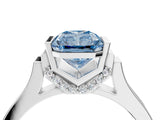 White gold Fancy Blue Radiant Cut Brilliant Solitaire Diamond Ring with Channel Set Band and Bar Prong Setting_4