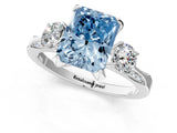 White gold Fancy Blue Radiant Cut Brilliant Three-Stone Diamond Ring with Pavé Band and Four-Prong Setting_16