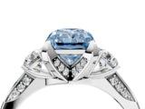 White gold Fancy Blue Radiant Cut Brilliant Three-Stone Diamond Ring with Pavé Band and Four-Prong Setting_19