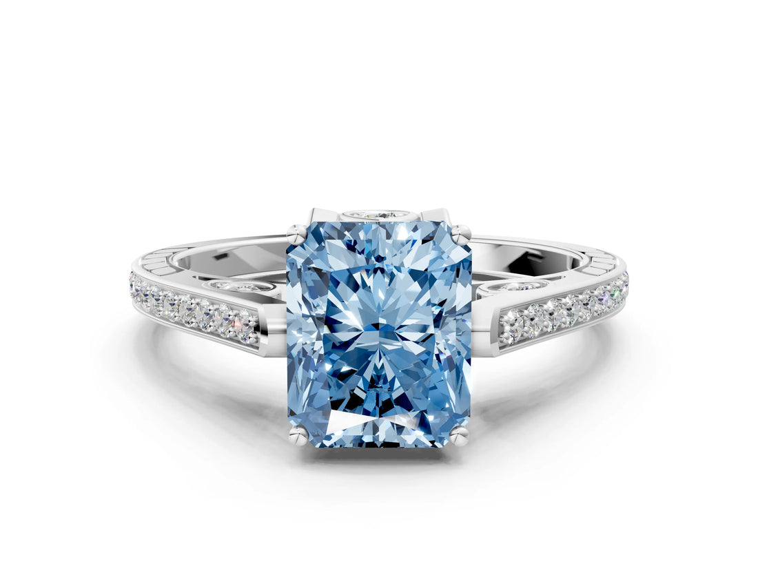 White gold Fancy Blue Radiant  Cut Cathedral Pave Diamond Engagement Ring with Six-Prong Setting_31