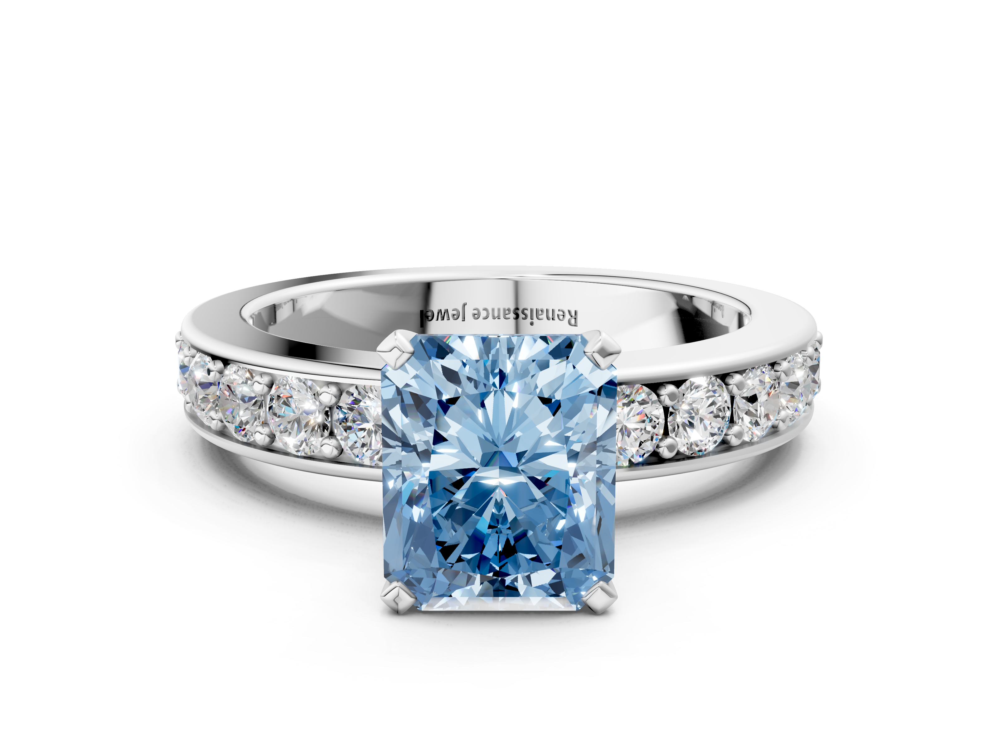White gold Fancy Blue Radiant  Cut Channel Set Diamond Engagement Ring with Four-Prong Setting_235